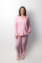 Pink striped pyjamas with long legs