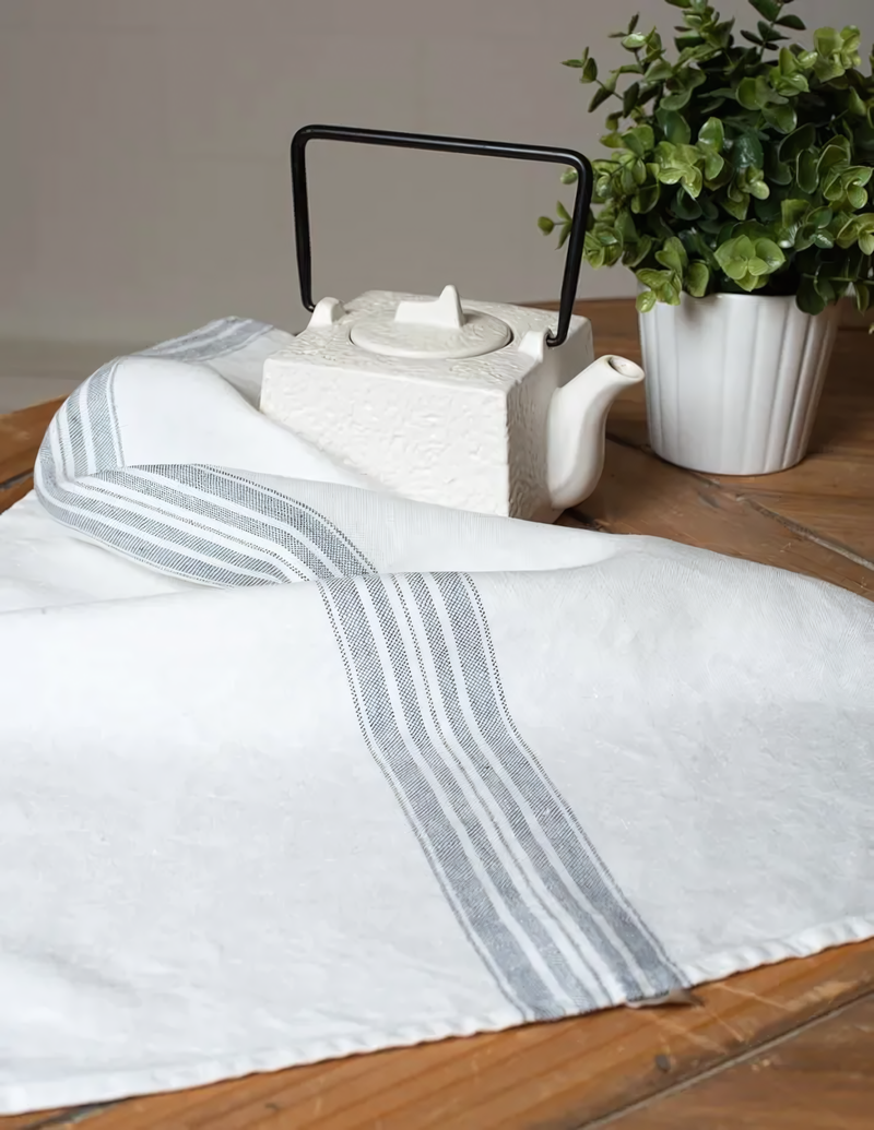 Maison Tea Towels White with Blue Mirage Stripes (2)