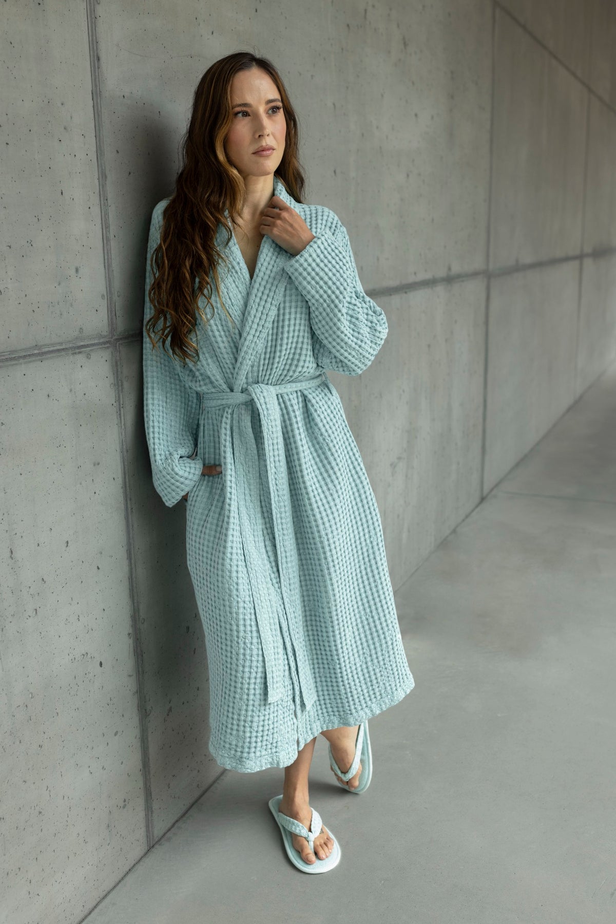 Abyss Pousada waffle robe in aqua