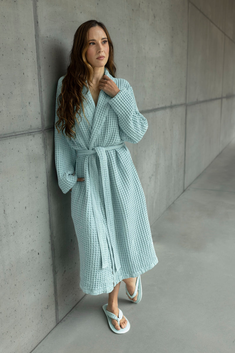 Abyss Pousada waffle robe in aqua