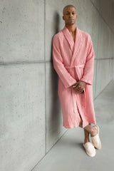 Abyss Pousada waffle robe in coral