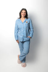 Blue striped pyjamas and nightshirt