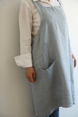 Cuisine Linen Apron Blue-Natural