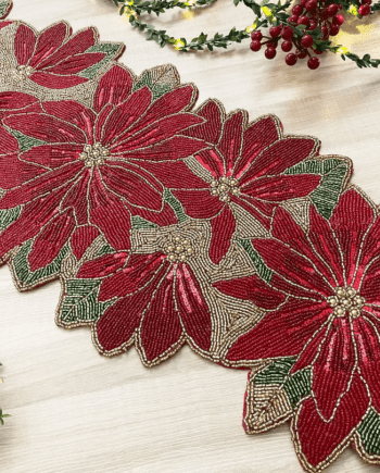 Beaded Pointsettias Table runner